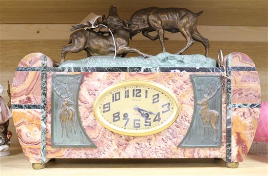 A rutting stag marble clock, signed Thomas Cartier